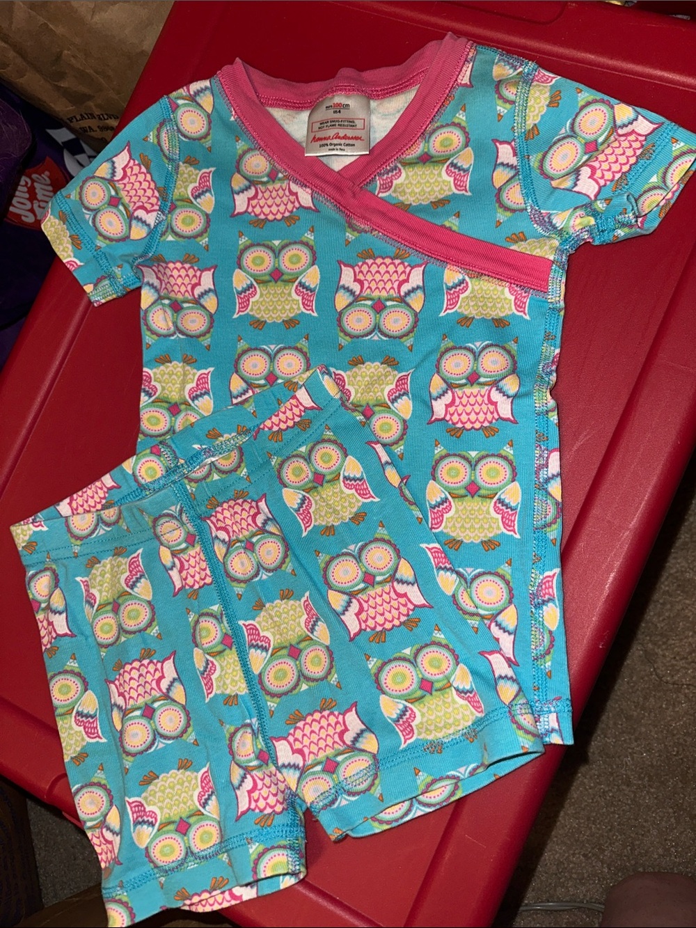 HANNA ANDERSSON CROSSOVER SHORT JOHNS TURQUOISE PINK OWLS 100 4